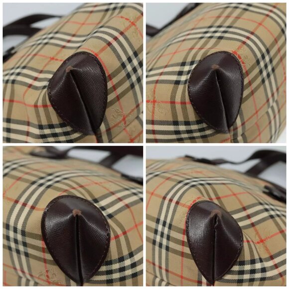 Burberrys Nova Check Hand Bag Canvas Leather Beige Brown Silver Auth - Picture 15 of 15